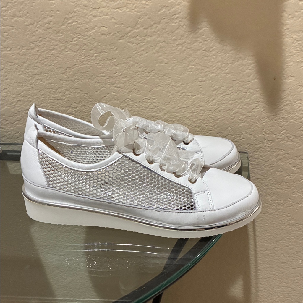 Ron White New White Mesh And Leather Sneakers